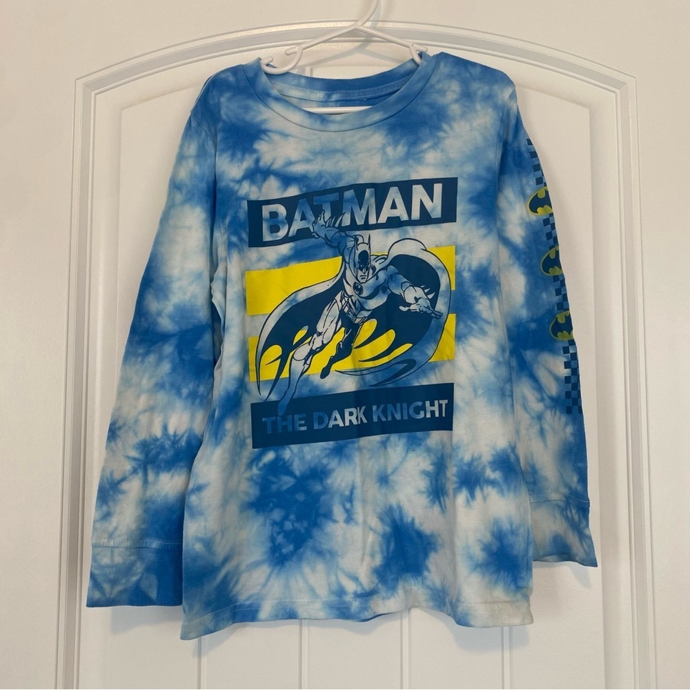 Batman Little Boys Blue Tie Dye Long Sleeve Tee Size 7